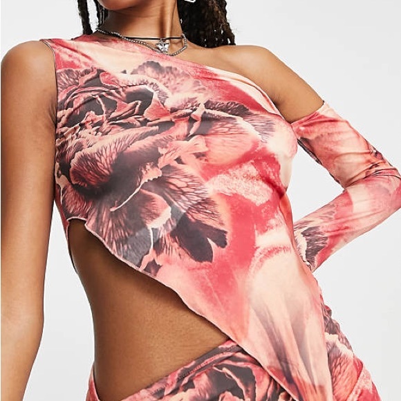 Jaded London Asymmetric Rose Print One Shoulder Top Size US 12 - Picture 2 of 7